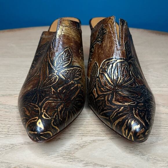 Patricia Nash Ruffina Leather Embossed Block Heel Mules Chocolate Brown Size 8.5 - Picture 5 of 11